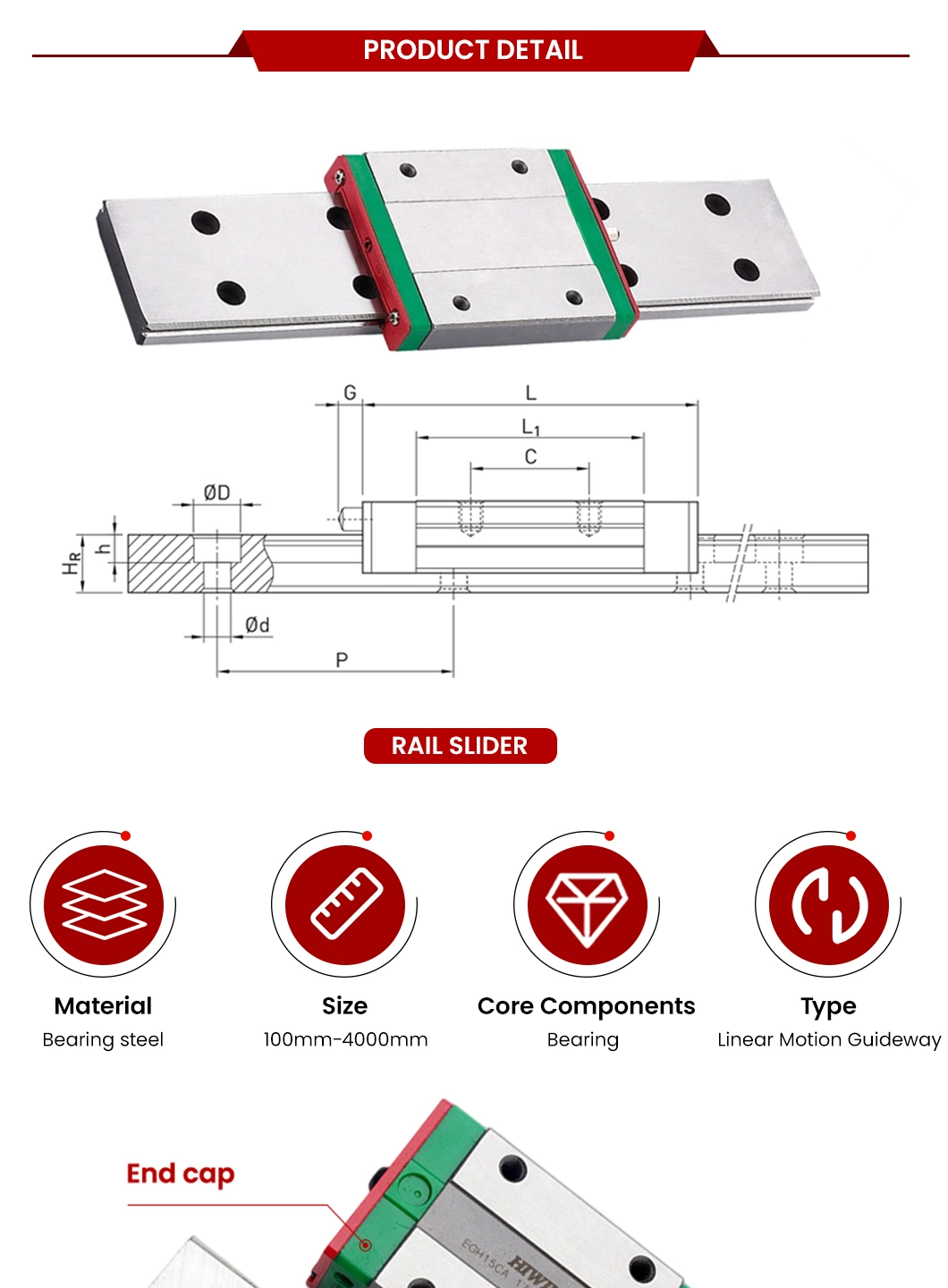 China Suppliers HGH15ca HGH20ca Rgw55hb Rgw65hb Hgw55CB Linear Ball Rails Inside Slider