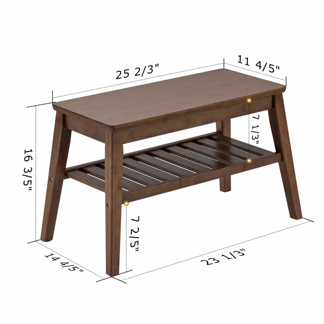 Home Furniture Walnut Finish Free Standing Wearing Shoes Rack Bench with Storage Shelf for Living Room