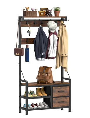 Eingangsbank, freistehende 4-in-1-Schuhbank und Wandgarderobe mit intelligentem Design